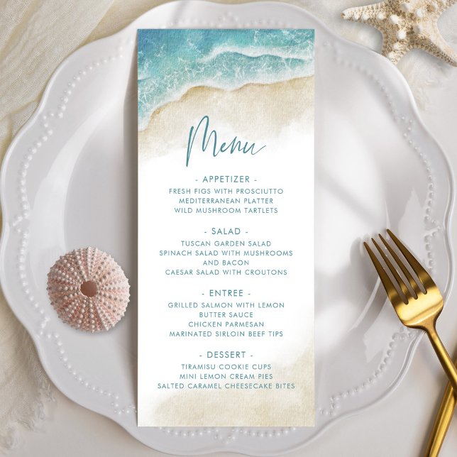 Menu Watercolor Summer Ocean Beach Wedding (Criador carregado)