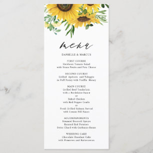 Menu Watercolor Sunflower e Eucalyptus Wedding