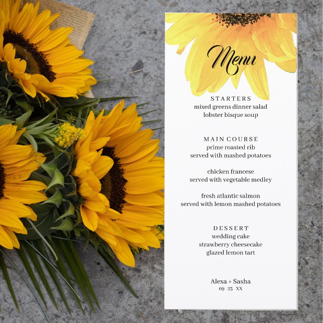 Menu Watercolor Sunflower Wedding (Criador carregado)