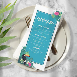 Menu Watercolor Tropical w/Toucan Wedding Teal ID577