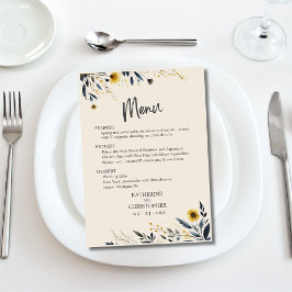 Menu Watercolor Wildflower Elegant Beige WedMenu
