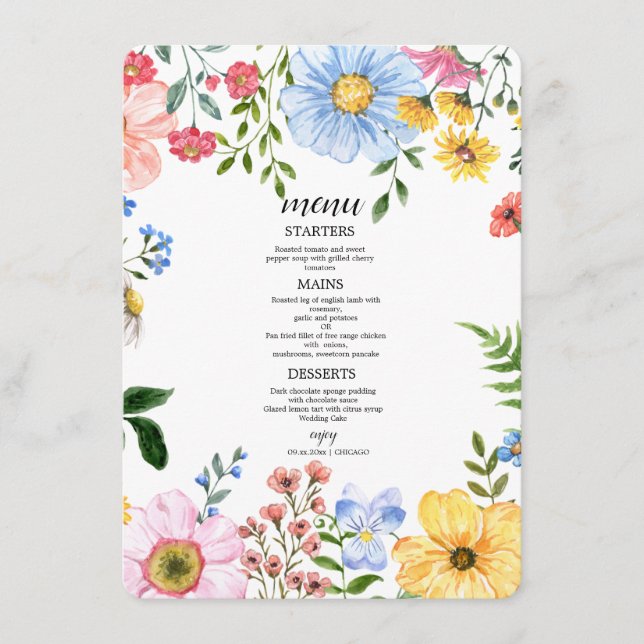 Menu Watercolor Wloral Wedding (Frente)