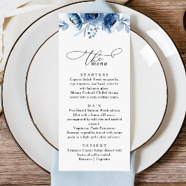 Menu Watercolour Blush Floral Dusty Blue Wedding