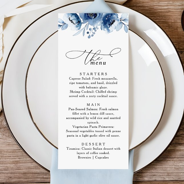 Menu Watercolour Blush Floral Dusty Blue Wedding (Criador carregado)
