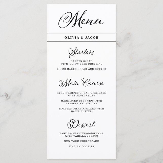 Menu Wedding Charm | Caligrafia negra e branca (Frente)
