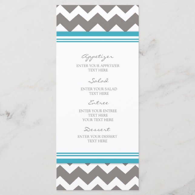 Menu Wedding Cinza Chevron Azul (Frente)