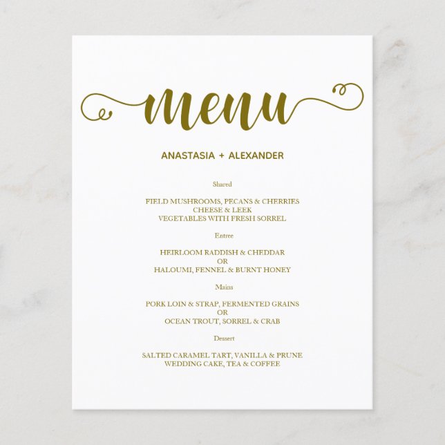MENU WEDDING Clássico de Orçamento Dourado. Folhet (Frente)
