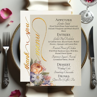 Menu Wheat - Monogram, Wildflowers & Thank You 