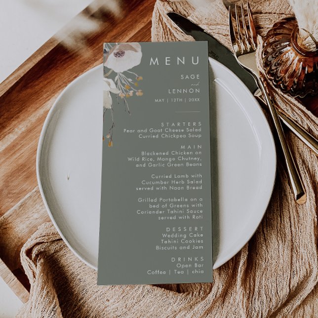 Menu Whimsic Wildflower | Janto Casamento Verde de Sage (Criador carregado)