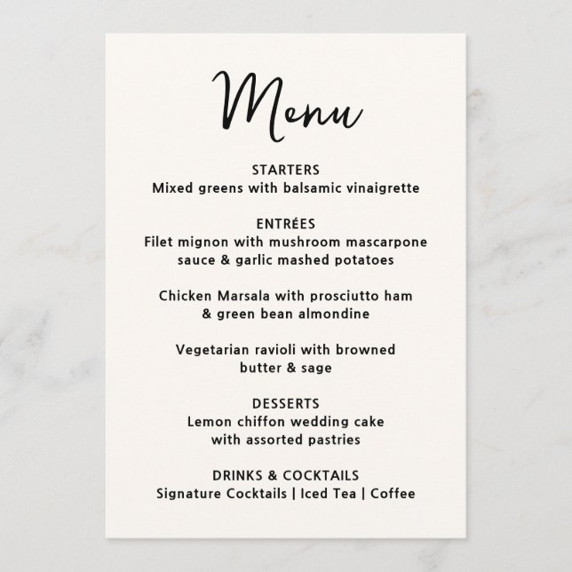 Menu Whimsical Black Heart Wedding (Frente)