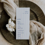 Menu Whimsical Blue Place Card<br><div class="desc">Um minimalista azul,  cartão de visita de casamento e cardápio. Recursos,  tipografia azul francesa e fundo padrão de listras azul-claro. Fontes e cores de fundo podem ser personalizadas. Observe que os nomes de convidados devem ser inseridos e adicionados ao seu carrinho individualmente.</div>