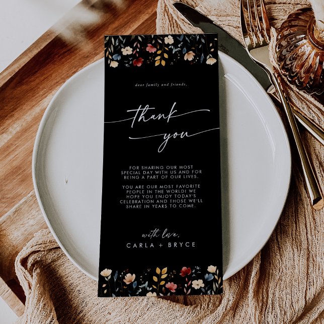 Menu Whimsical Boho Wildflower Thank You Place Card (Criador carregado)