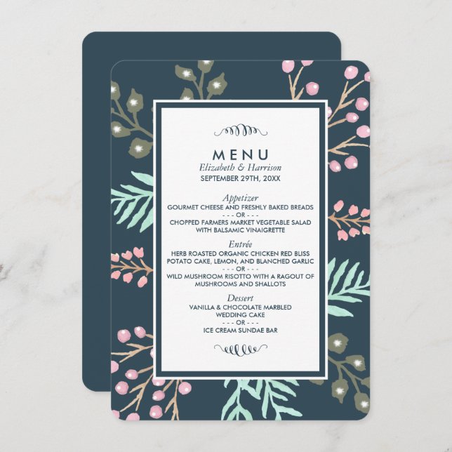 Menu Whimsical Botanical Berry Wedding (Frente/Verso)