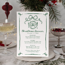 Menu Whimsical Hand-Drawn Green Bow Christmas Dinner