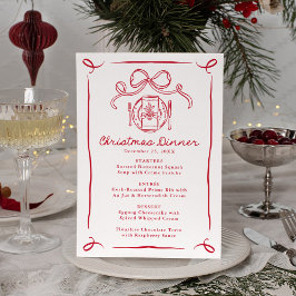 Menu Whimsical Hand-Drawn Red Bow Christmas Dinner
