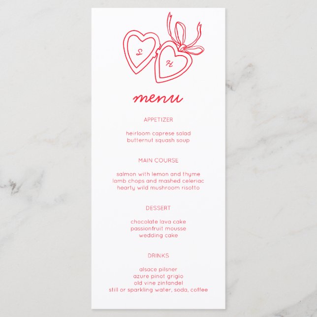 Menu Whimsical Heart Locket Doodle Sketch Modern CUSTOM (Frente)