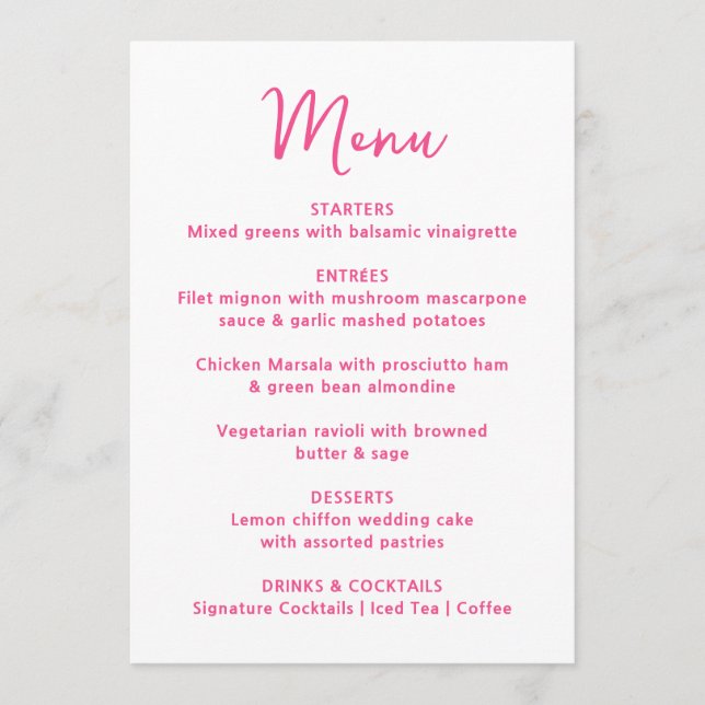 Menu Whimsical Pink Heart Wedding (Frente)