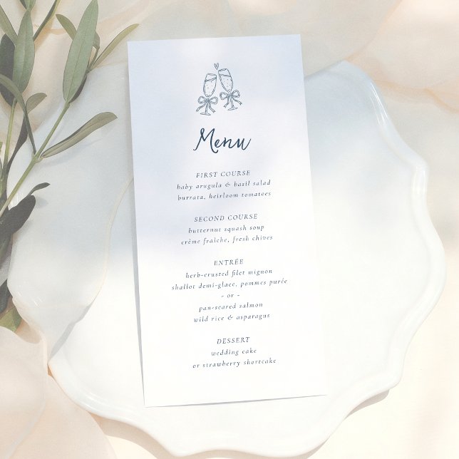 Menu Whimsical Retro Doodle Blue Stripes Wedding (Criador carregado)