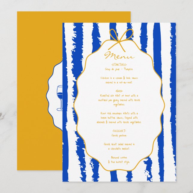 Menu Whimsical Stripes Handwritten Painted Wedding  (Frente/Verso)