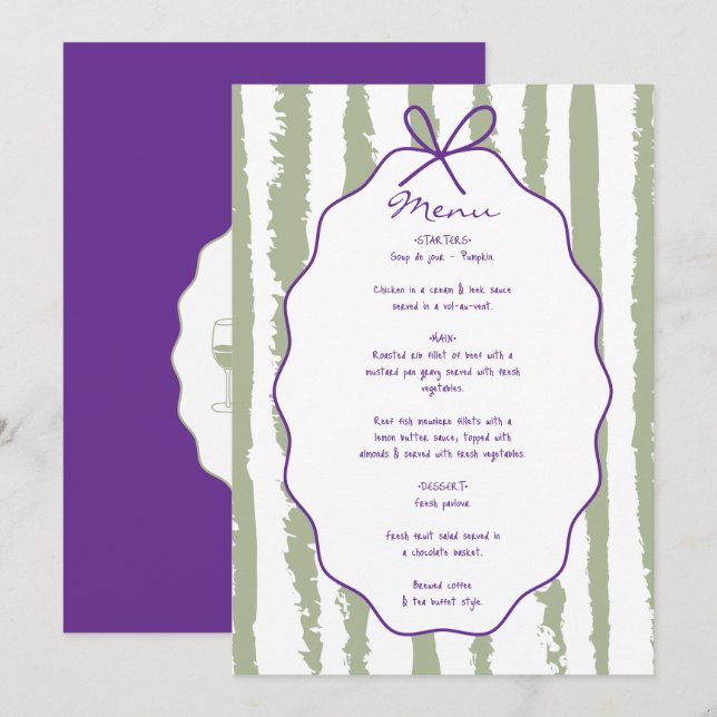 Menu Whimsical Stripes Handwritten Painted Wedding  (Frente/Verso)
