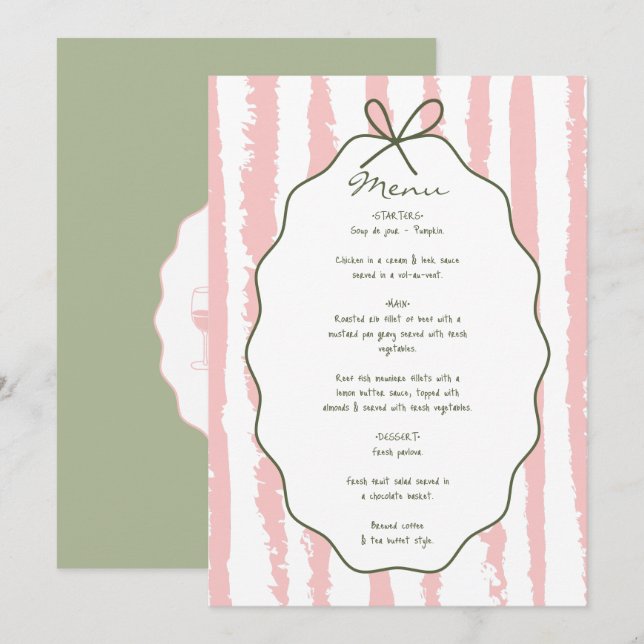 Menu Whimsical Stripes Handwritten Painted Wedding  (Frente/Verso)