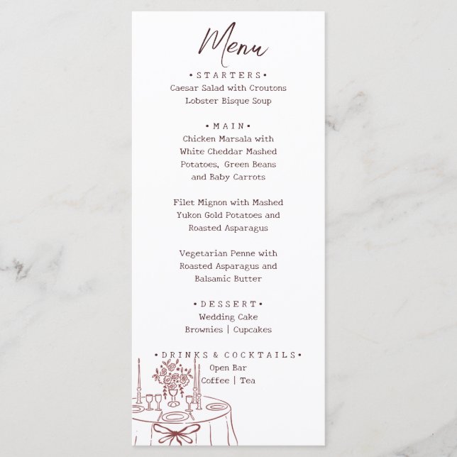 Menu Whimsical White Hand Drawn Illustrated Wedding  (Frente)