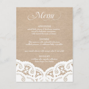 Menu White Burlap Lace Doily Wedding