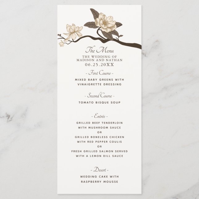 Menu White Elegant Vintage Magnolia Wedding (Frente)