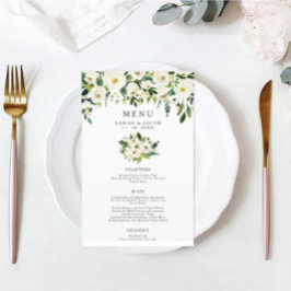 Menu White Floral Greenery Wedding