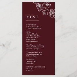 Menu White Line Art Flowers Deep Burgundy Wedding
