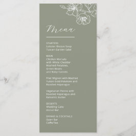 Menu White Line Art Flowers Sage Green Wedding