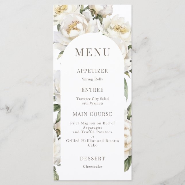 Menu White Peony Floral Wedch Arch (Frente)