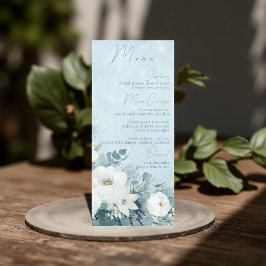 Menu White Roses Hellebores Silver Eucalyptus Wedding