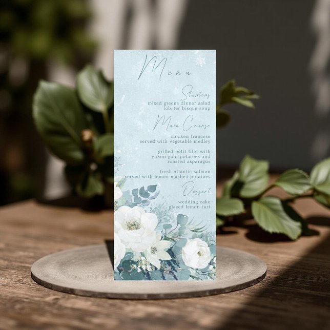 Menu White Roses Hellebores Silver Eucalyptus Wedding (Criador carregado)