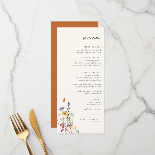 Menu Wild Meadow Floral Wedding (Frente/Verso In Situ)