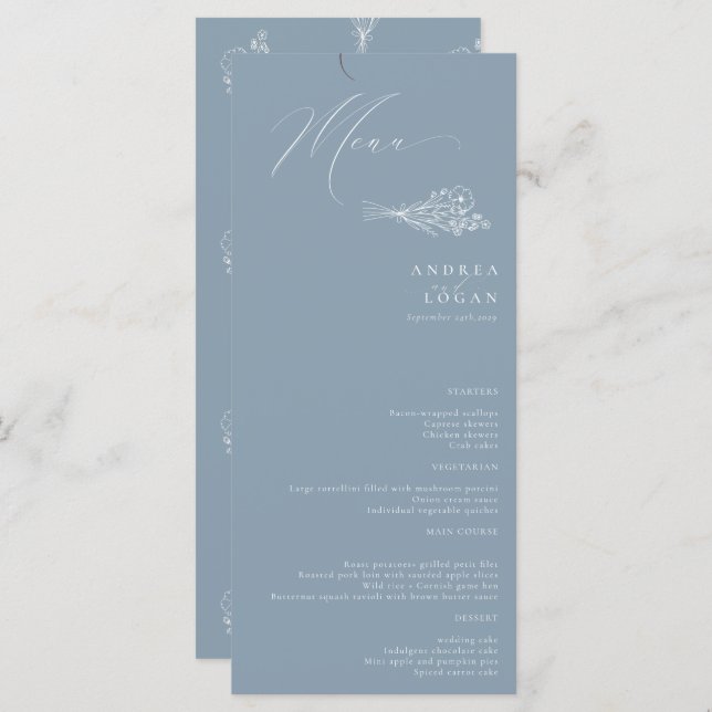 Menu Wildflower Boho Chic Wedding (Frente/Verso)