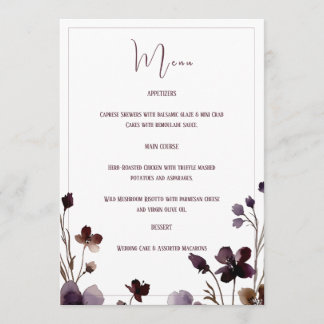 Menu Wine Red Plum Mauve Fall Floral Wedding