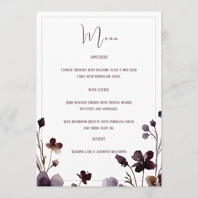 Menu Wine Red Plum Mauve Fall Floral Wedding (Frente)
