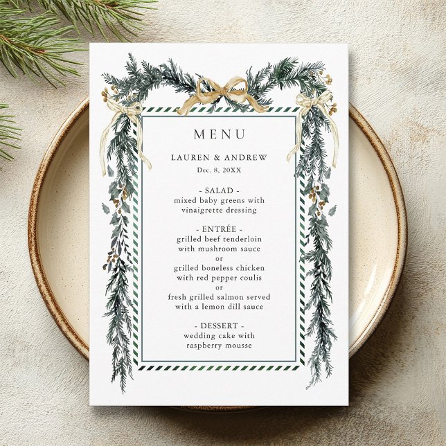 Menu Winter Greenery Garland Wedding Gold & Green (Criador carregado)