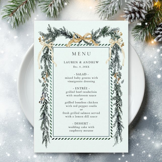 Menu Winter Greenery Garland Wedding Mint Green (Criador carregado)