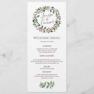 Menu Winter Greenery Red Berry Wedding