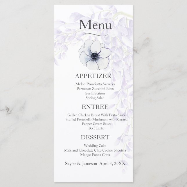 Menu Wisteria Blooms Wedding (Frente)
