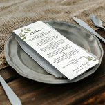 Menu Wistful Deixa Casamento Verde Rustic Sage<br><div class="desc">Este cardápio de casamento é elegante, rústico e bonito. Apresenta um design verde sábio com folhas de cor d'água pintadas à mão e astutas. O título está escrito em uma caligrafia antiga e há espaço para os nomes do casal e da data do casamento abaixo. Simples, moderno e clássico, este...</div>