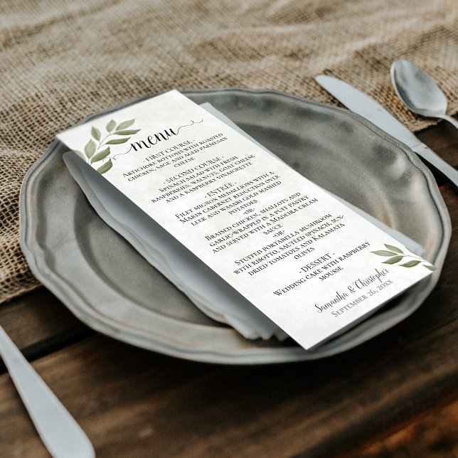 Menu Wistful Deixa Casamento Verde Rustic Sage (In Situ on Plate)
