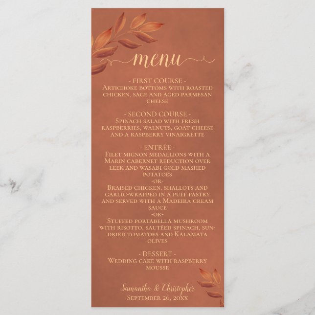 Menu Wistful Deixa o casamento Rustic Terracotta (Frente)