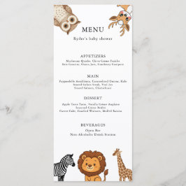 Menu Woodland Forest Animals Baby Shower