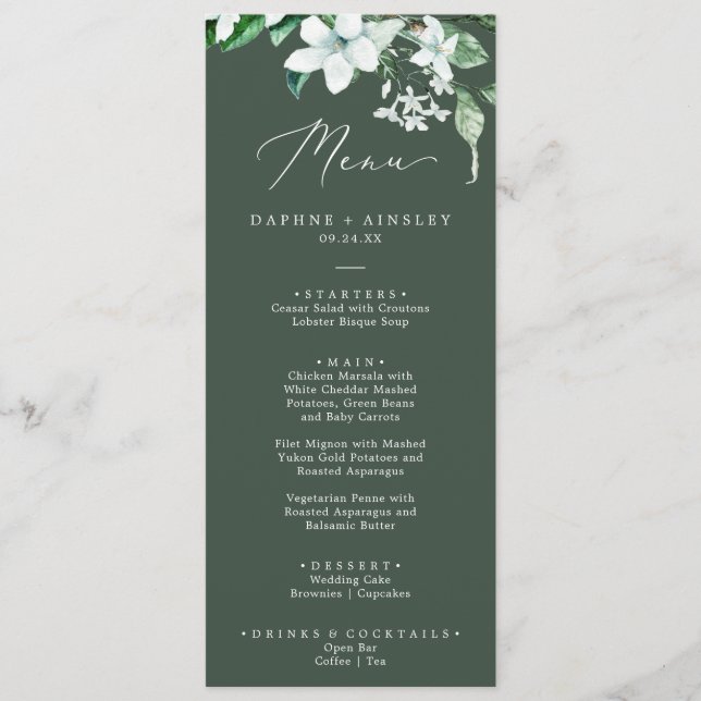 Menu Woodland Greenery Hunter Green Janto Casamento Ver (Frente)