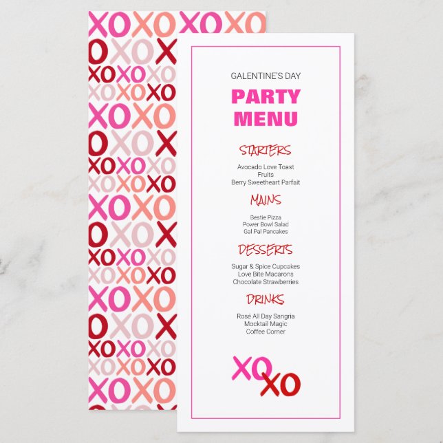 Menu XOXO Girls Night Out Pink Galentine Day Party (Frente/Verso)