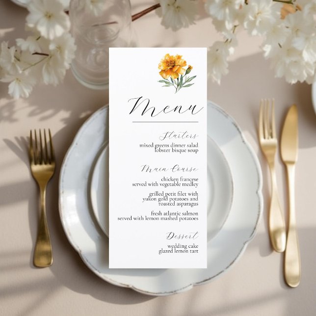 Menu Yellow Marigold Elegant Floral Fall Wedding  (Criador carregado)