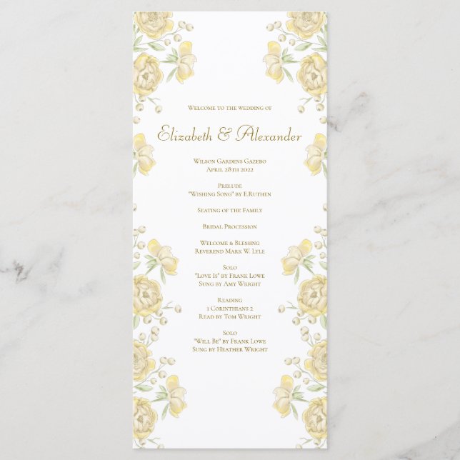 Menu Yellow Rose Wedding Programs (Frente)